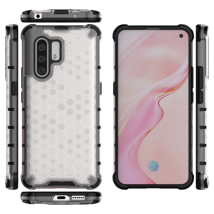 Shockproof honeycomb phone case for VIVO X30 Pro, grey back with TPU bumper around edges