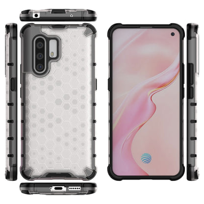 Shockproof honeycomb phone case for VIVO X30 Pro, grey back with TPU bumper around edges