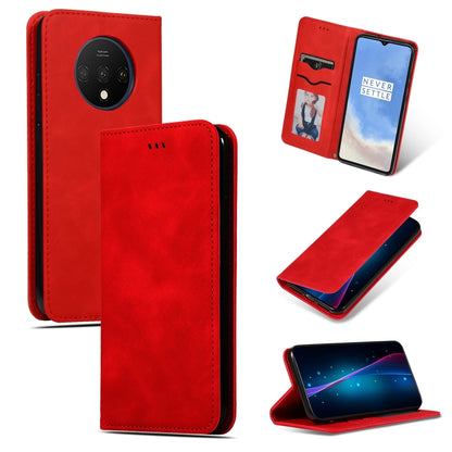 Red magnetic flip leather wallet case with card pocket for phone, horizontal view