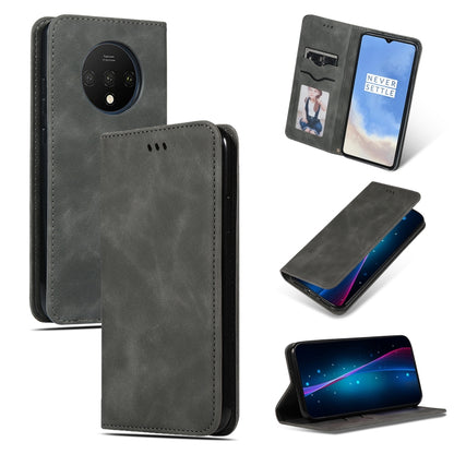 Dark gray magnetic flip leather wallet case with card window and camera cutout