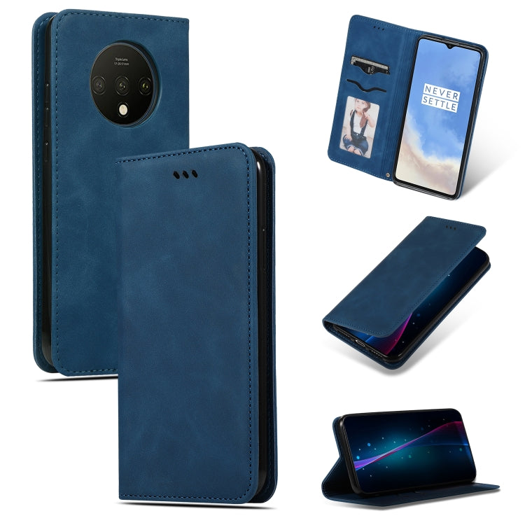 Navy blue magnetic flip leather wallet case with photo window and kickstand
