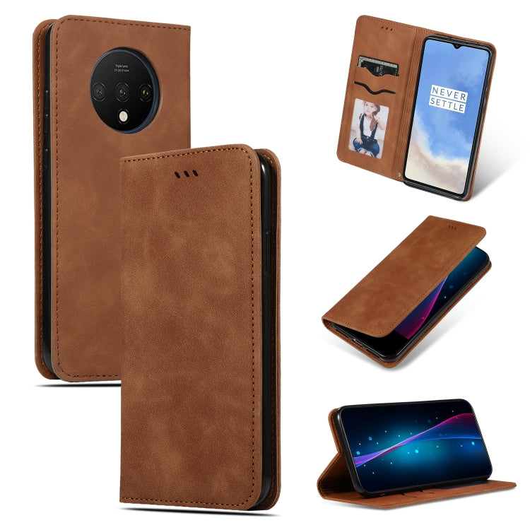 Brown leather flip phone case with card slots and camera cutout