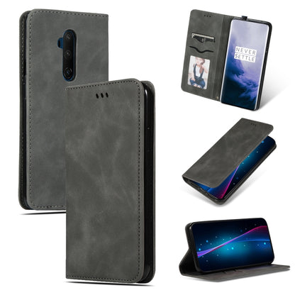 Dark gray leather flip phone case with card slot window and camera cutout
