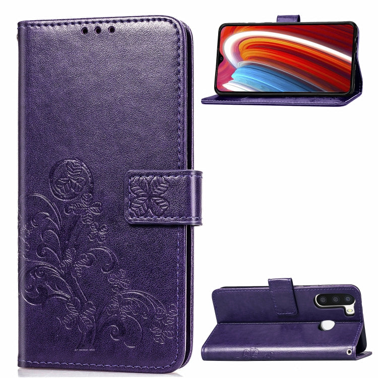 Lucky Clover Pressed Flowers Pattern Leather Case with Holder & Card Slots & Wallet & Hand Strap, For Galaxy A21, For Galaxy A01, For Nokia 2.3