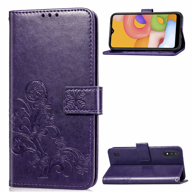 Lucky Clover Pressed Flowers Pattern Leather Case with Holder & Card Slots & Wallet & Hand Strap, For Galaxy A21, For Galaxy A01, For Nokia 2.3