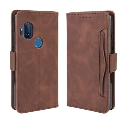 Leather wallet phone case for Motorola One Hyper with card slots, brown foldover cover