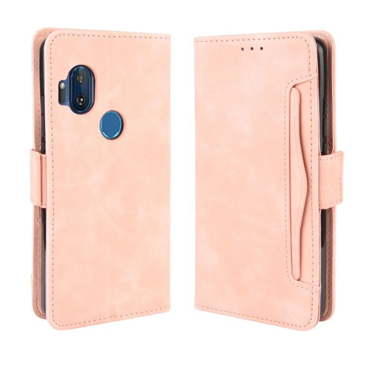 Leather wallet phone case for Motorola One Hyper with card slots, pink foldover cover