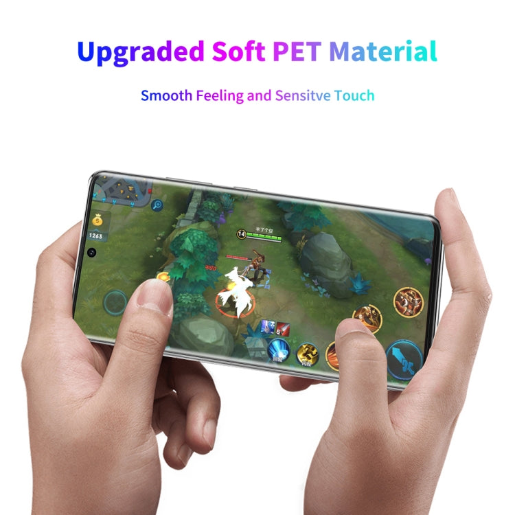 Clear curved PET screen protector film on phone display for smooth touch