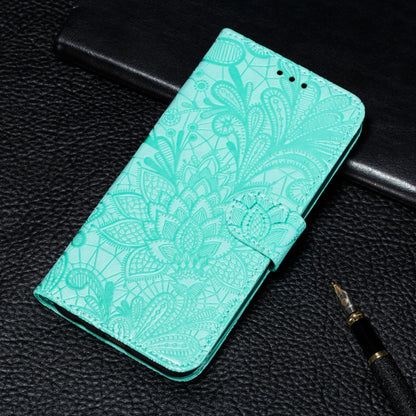 Turquoise leather cover case with embossed lace flower pattern