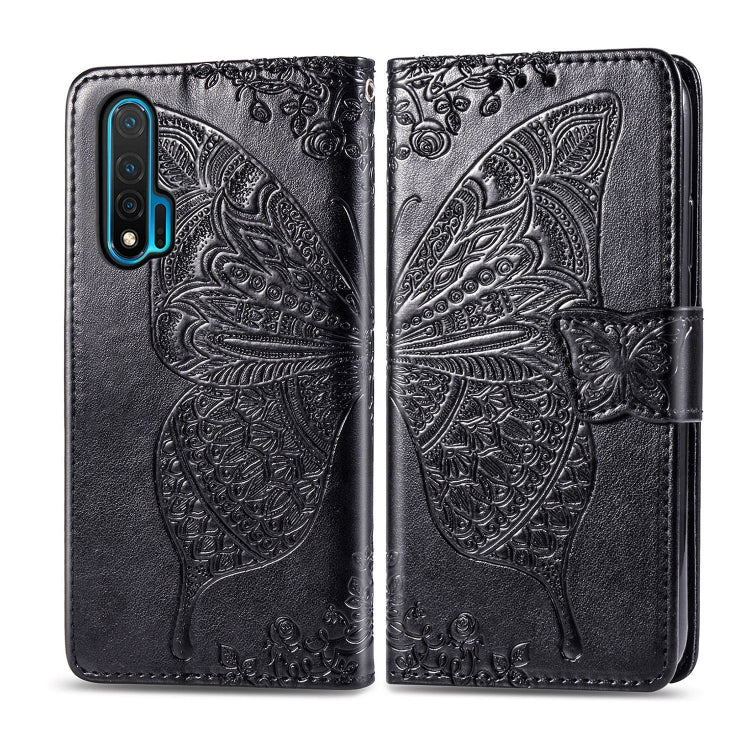 Black embossed butterfly floral leather flip phone case, card holder, Huawei Nova 6