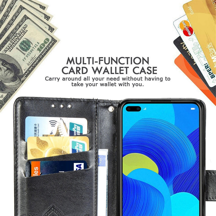 Black embossed butterfly flip leather phone case with card slots and wallet pocket