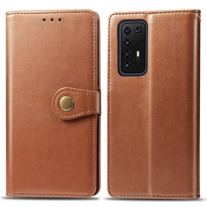 Brown leather-style phone case with button strap and card slots for Huawei P40 Pro