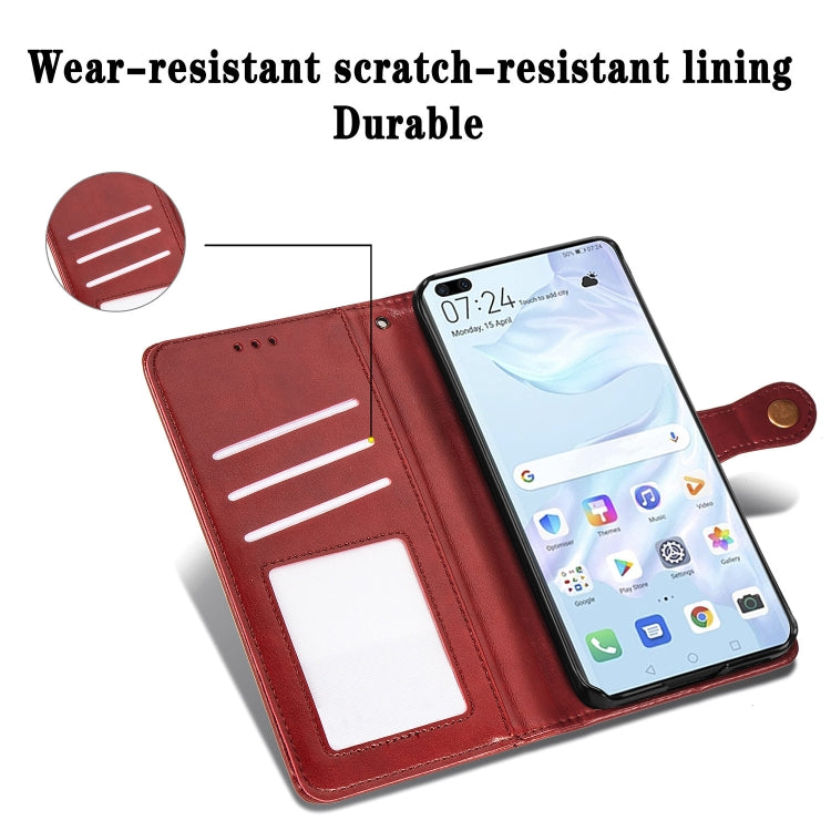 Red leather wallet phone case with card window and buckle for Huawei P40 Pro