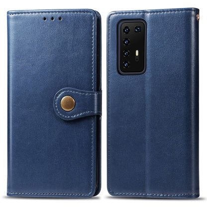 Blue leather buckle phone case with lanyard and wallet for Huawei P40 Pro