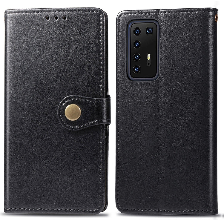 Black leather buckle phone case with lanyard and wallet for Huawei P40 Pro