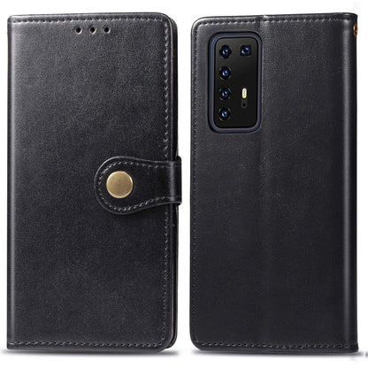 Black leather buckle phone case with lanyard and wallet for Huawei P40 Pro