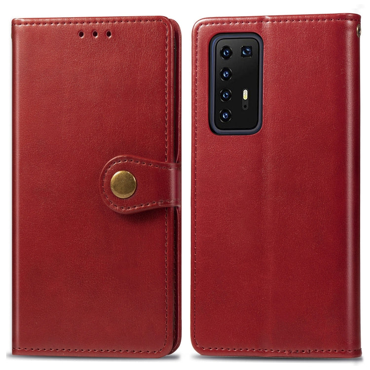Red leather buckle phone case with lanyard and wallet for Huawei P40 Pro