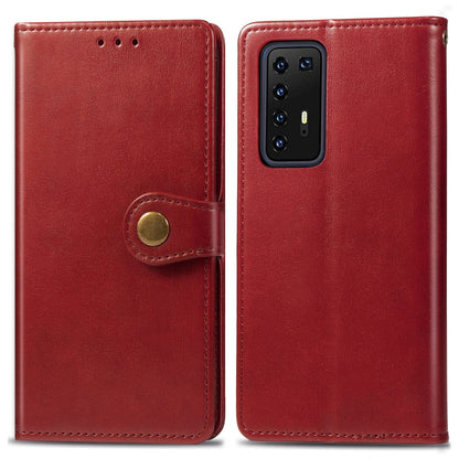 Red leather buckle phone case with lanyard and wallet for Huawei P40 Pro