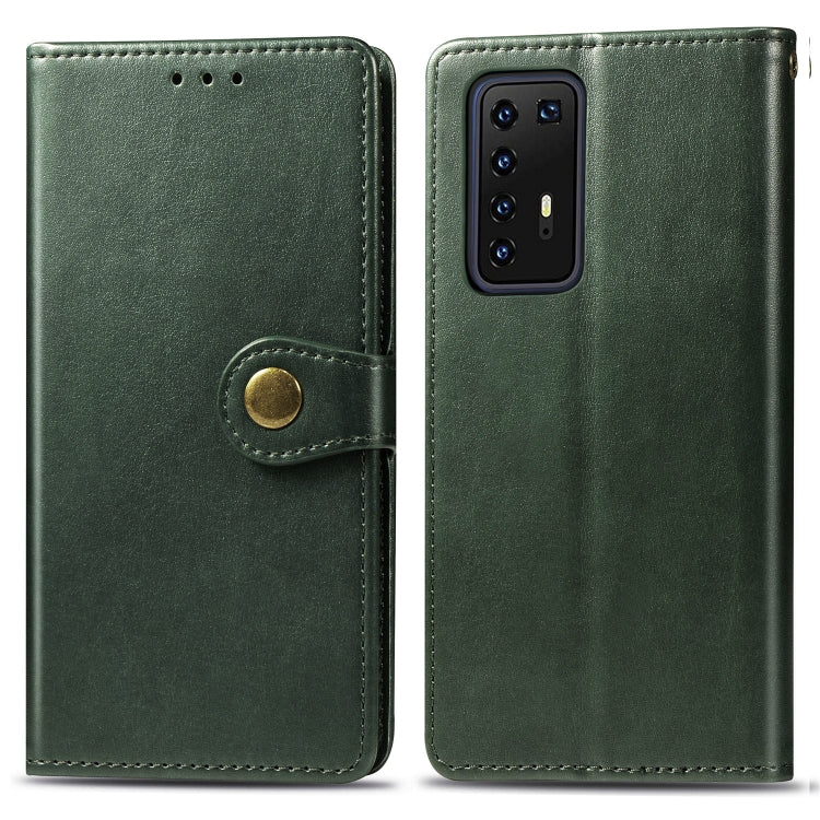 Green leather buckle phone case with lanyard and wallet for Huawei P40 Pro