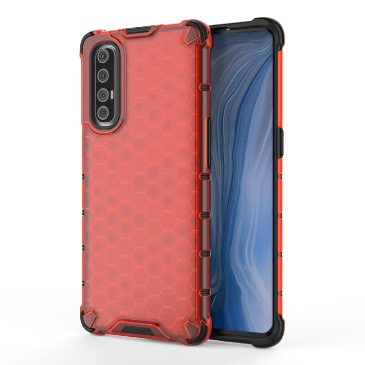 Shockproof honeycomb phone case with TPU edges, red, on phone back and front