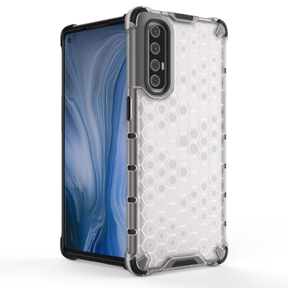 Shockproof honeycomb phone case with TPU edges, clear/white, for OPPO Reno 3 Pro