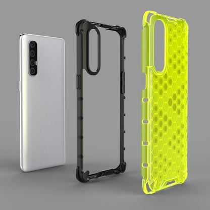 Shockproof honeycomb phone case with TPU edges, black and neon green, for OPPO Reno 3 Pro
