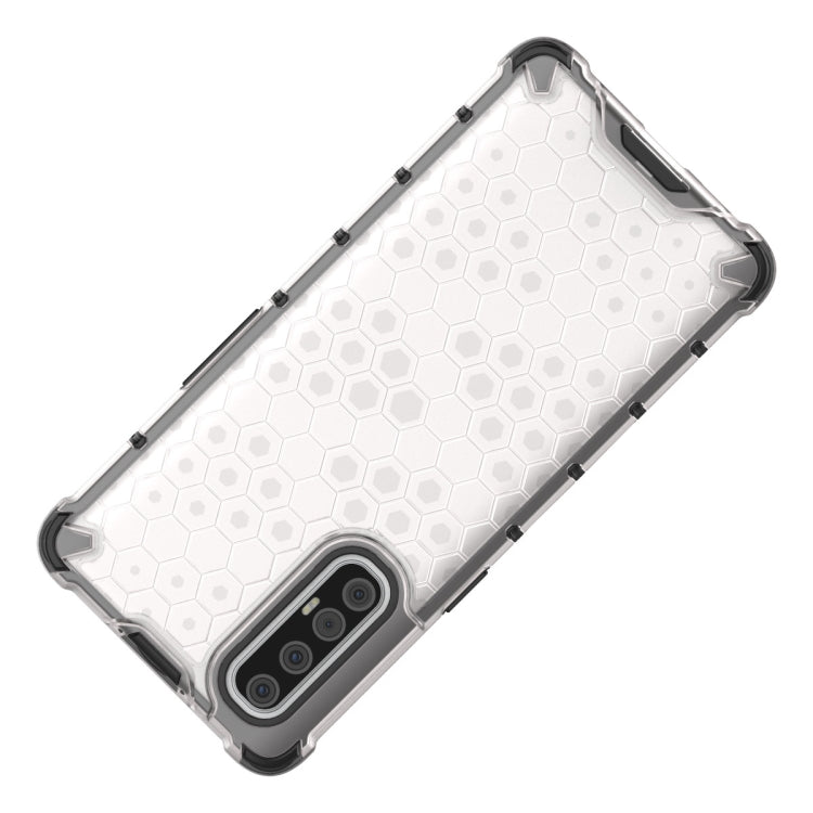 Shockproof honeycomb phone case with TPU edges, clear/white, with raised protective corners