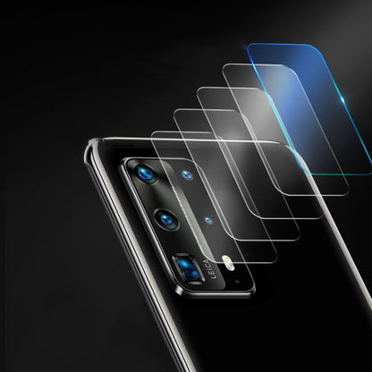 Set of rear camera lens tempered glass films, stacked over camera area