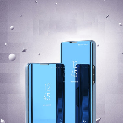 Huawei P40 flip leather case with mirror front and card holder, shown open