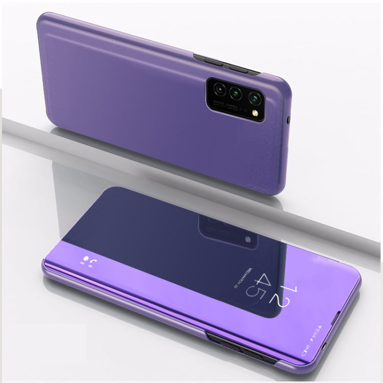 Purple mirror flip leather case with holder for Huawei P40, open-flip front cover detail