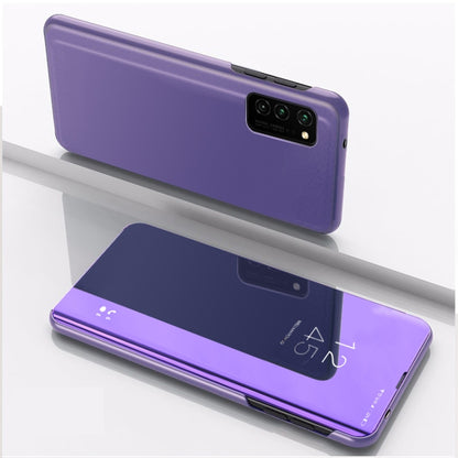 Purple mirror flip leather case with holder for Huawei P40, open-flip front cover detail