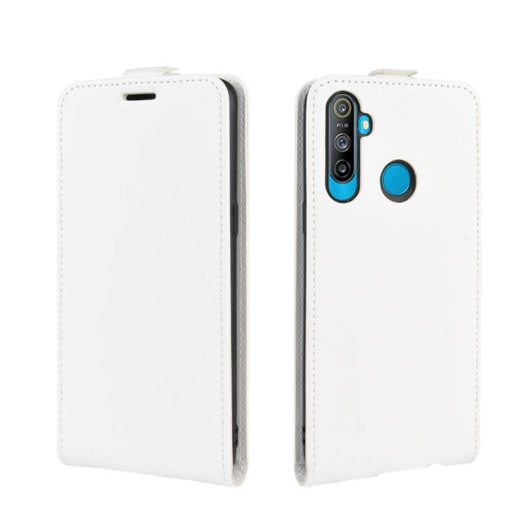 White PU leather flip case with camera cutouts and stand cover, front view