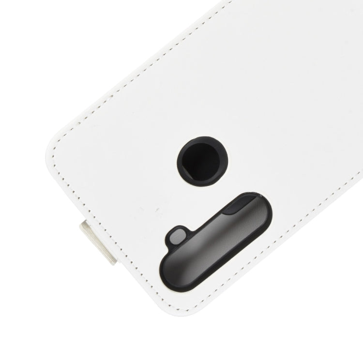 White PU leather flip case with camera lens and button cutouts on front cover