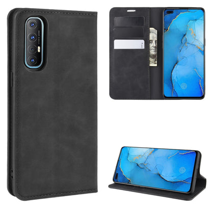 Black leather wallet phone case with card slots and magnetic closure for Oppo Reno3 Pro