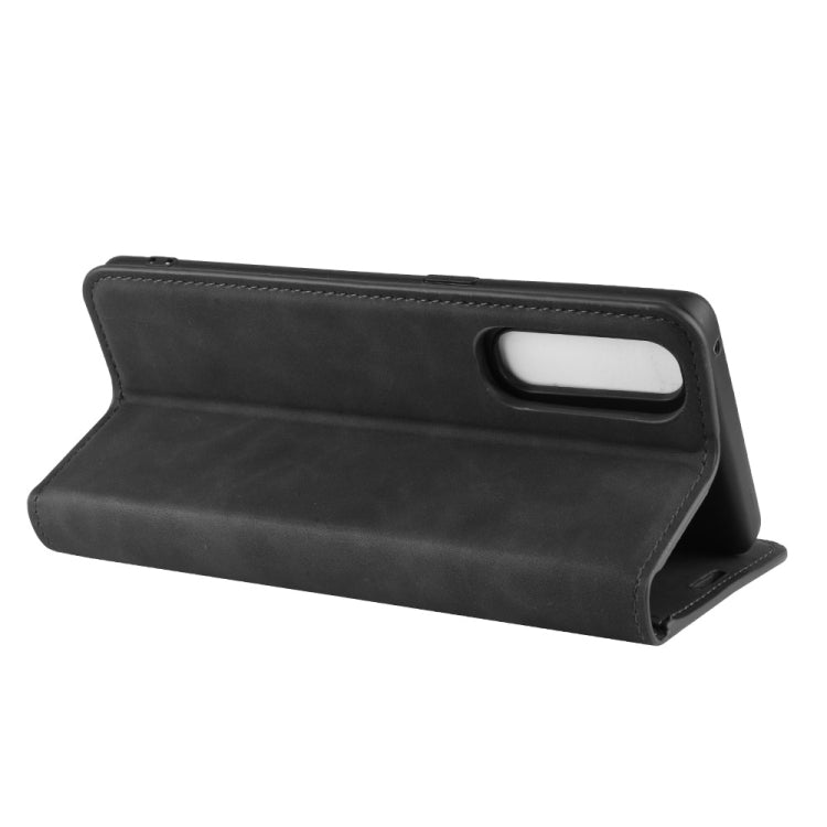 Black leather wallet phone case with stand support and magnetic closure for Oppo Reno3 Pro