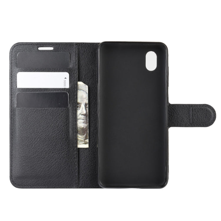 Black flip wallet case open view with card slots and back cover protection