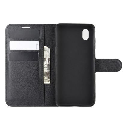 Black flip wallet case open view with card slots and back cover protection