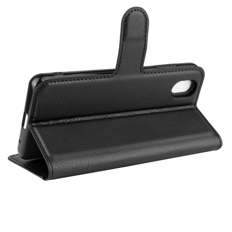 Black litchi texture flip stand wallet case with kickstand angle support