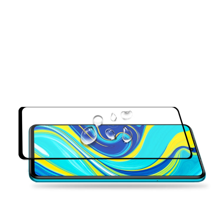 Xiaomi Redmi Note 9s tempered glass screen protector with water droplets on screen