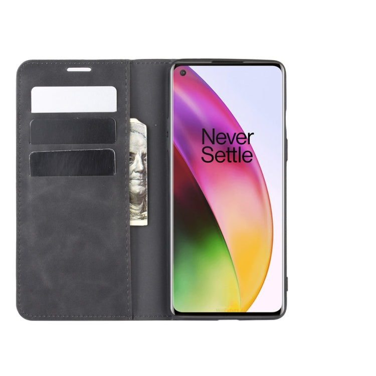 Black leather flip phone case with card slots and magnetic closure for OnePlus 8