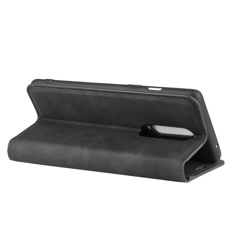 Black leather flip phone case with stand angle and magnetic closure for OnePlus 8