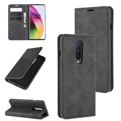 Black leather flip phone case with card slots and magnetic closure; front and back views