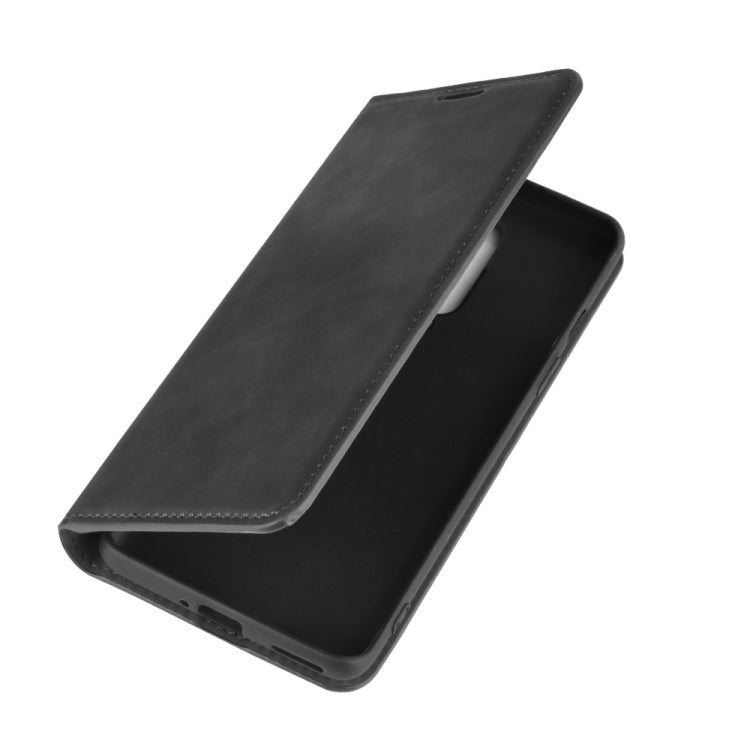 Black leather flip phone case with stand position and magnetic closure