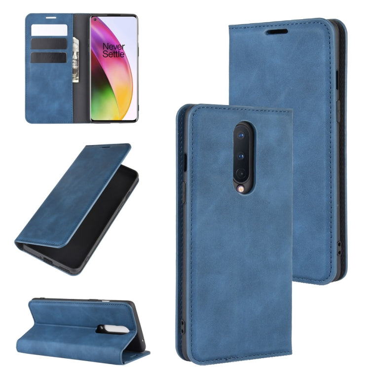 Blue leather folio phone case with card slots and magnetic stand