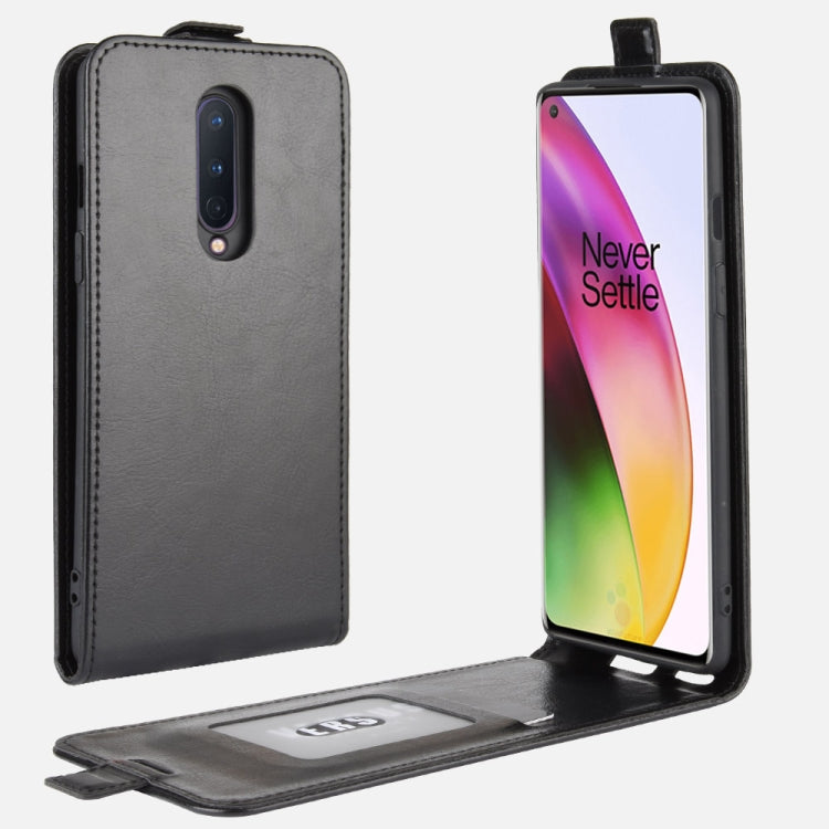 Leather flip phone case for OnePlus 8 in dark gray, with card slot and front protection