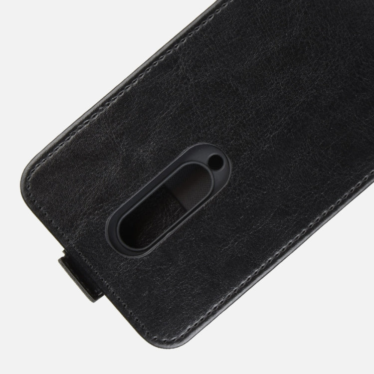 Black leather flip phone case for OnePlus 8 with camera cutout on the back