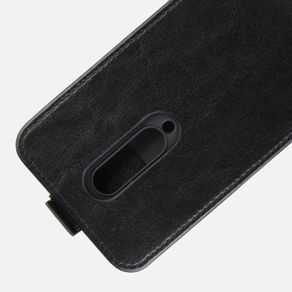 Black leather flip phone case for OnePlus 8 with camera cutout on the back