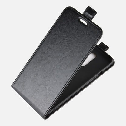 Gray leather flip phone case with top opening and back camera cutout for OnePlus 8