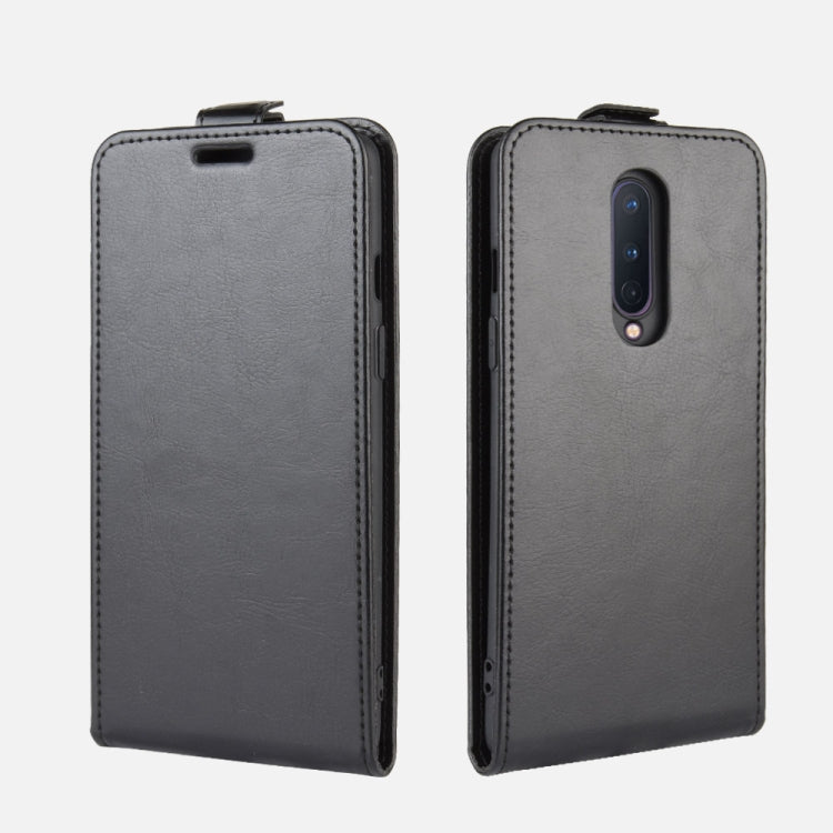 Gray leather flip phone case for OnePlus 8 shown front view and back view