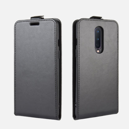 Gray leather flip phone case for OnePlus 8 shown front view and back view
